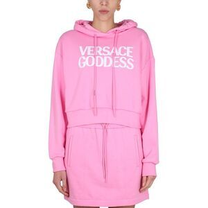 VERSACE Goddess Cropped Hooded Sweatshirt Women PINK Sweaters & Knitwear